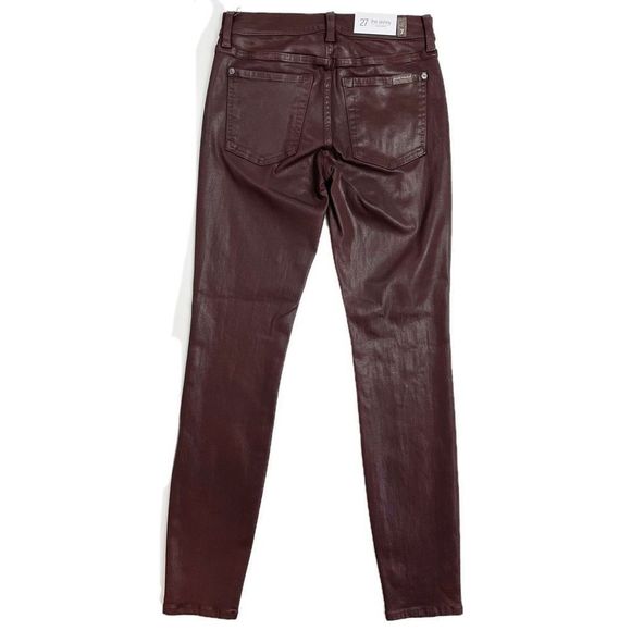 7 For All Mankind The Skinny Studded Coated Jean Coco Brown 27 NWT - Picture 2 of 9